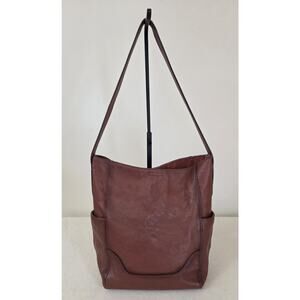 Frye Leather Side Pocket Hobo Bag DB323 Brown Cognac Strap Tote